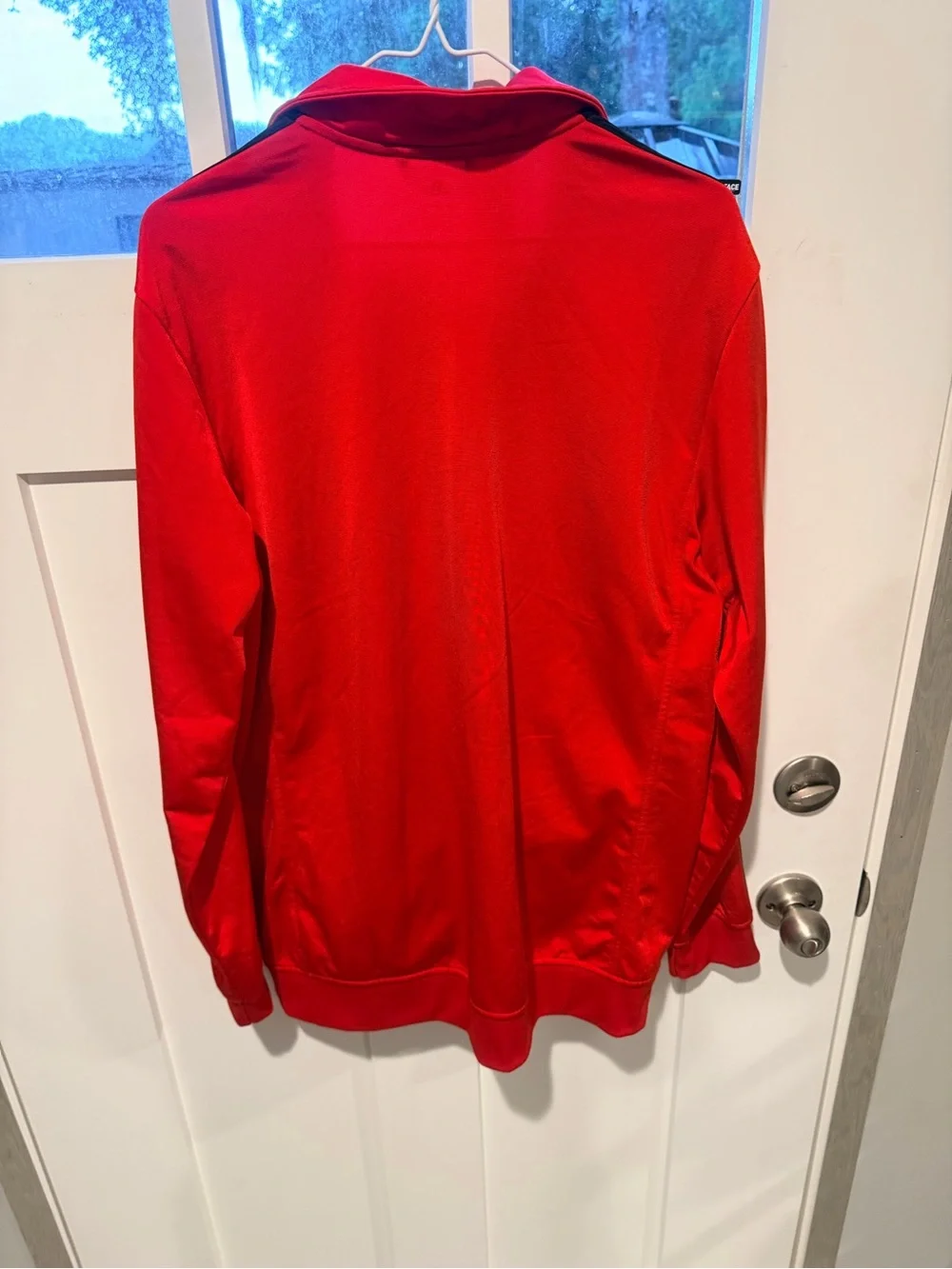 Adidas Men's Red Track Jacket with Black Stripes Size L
